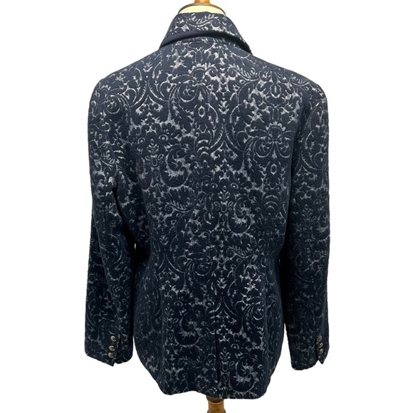 CAbi Blue Flocked Jacquard Single Button Blazer Jacket Women’s 12 - Picture 6 of 12